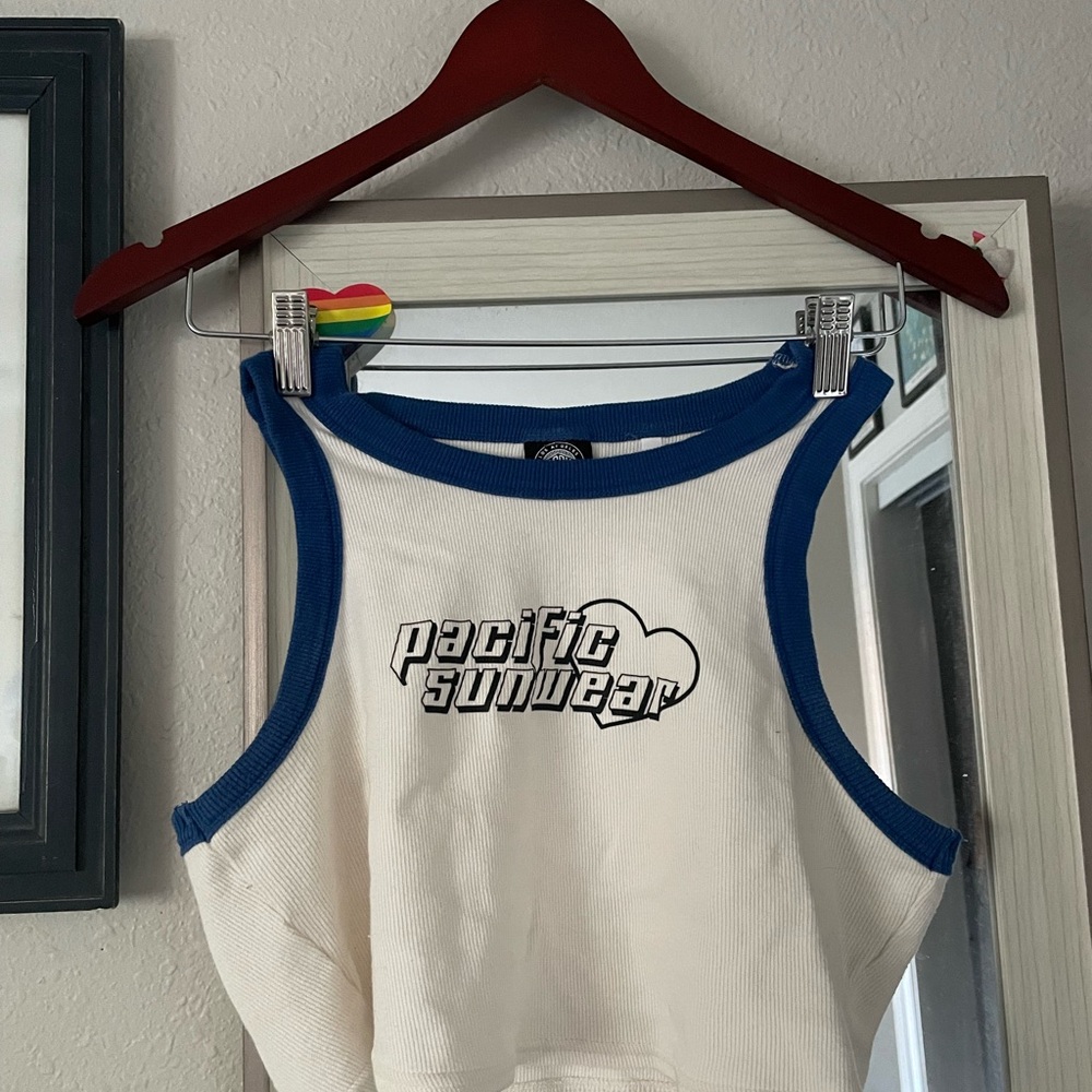 PacSun White and Blue Crop Top